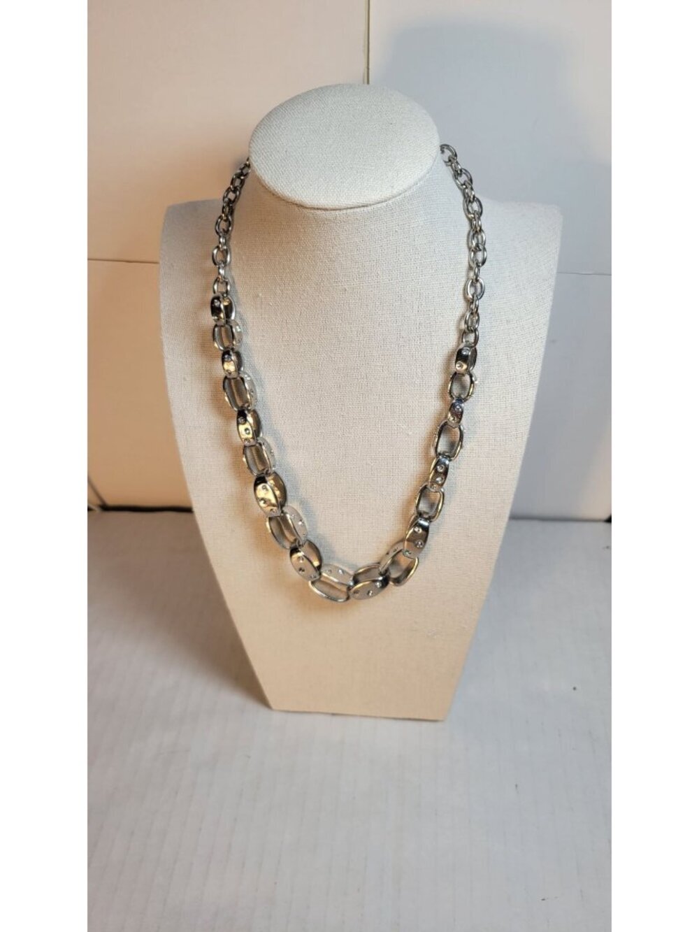 White House Black Market Silver-Tone Rhinestone Accented Chain Necklace